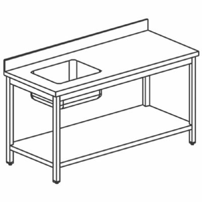 Table de préparation inox avec bac à gauche avec tablette 1100x700 mm Table de préparation inox avec bac à gauche avec tablette 1100x700 mm