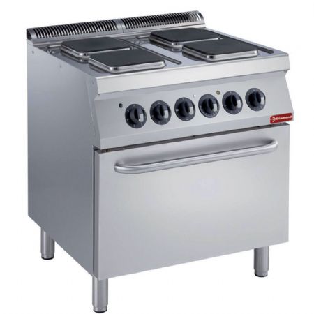 Fourneau profondeur 700 électrique, 4 plaques carrées, four GN 2/1, 16.4 kW - Diamond - E17/4PQF8-N