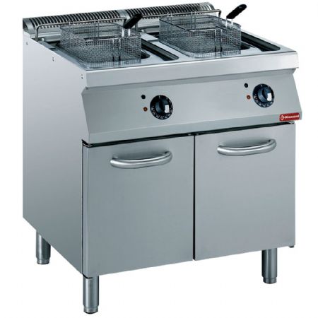 Friteuse cuisine pro profondeur 700 électrique cuve Y 2 x 15 litres sur armoire 20 kW - Diamond - E17/F30A8-N