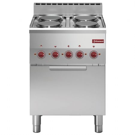 Fourneau profondeur 600 4 plaques et four convection électrique GN 2/3 Monophasé 11 kW - Diamond - E60/4PFV6-N