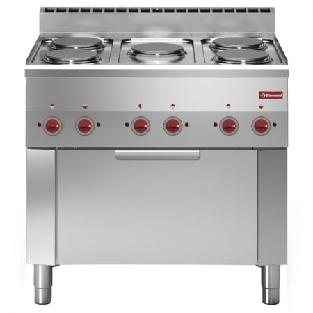 Fourneau profondeur 600 5 plaques et four convection électrique GN 1/1 Monophasé 13 kW - Diamond - E60/5PFV9-N
