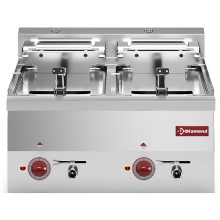 Friteuse cuisine pro profondeur 600 électrique, 2 cuves 10 litres, 15 kW - Diamond Promo - E60/F20-6T-N