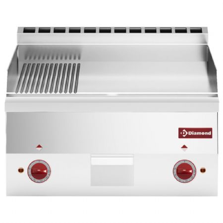 Plaque à snacker pro profondeur 600 électrique 6 kW, 2/3 lisse et 1/3 nervurée chrome - Diamond - E60/PMCD6T-N
