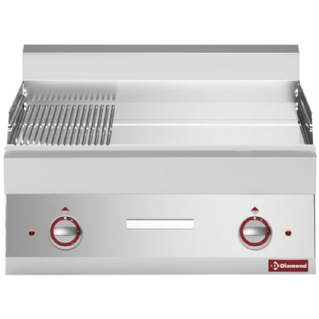 Plaque à snacker pro profondeur 650 électrique 2/3 lisse et 1/3 rainurée 9 kW - Diamond - E65/PMCD7T-N
