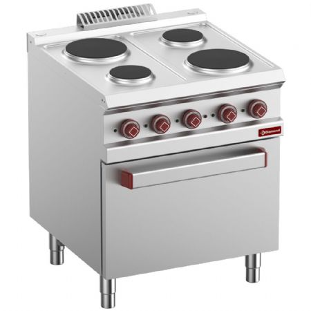 Fourneau profondeur 700 4 plaques rondes avec four électrique GN 2/1 et grill Monophasé 13.5 kW - Diamond - E7/4PF7-N