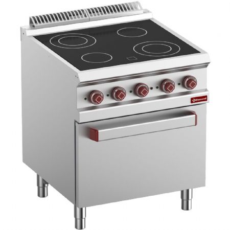 Fourneau profondeur 700 vitrocéramique 4 zones électrique 13.9 kW avec four GN 2/1 et grill - Diamond - E7/4VCF7-N