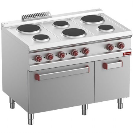Fourneau profondeur 700 6 plaques électriques, four GN 2/1 et grill, armoire neutre GN 1/1, 17.6 kW - Diamond - E7/6PFA11-N