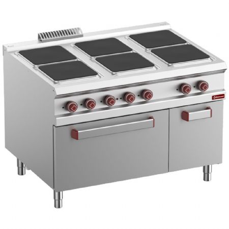 Fourneau profondeur 900 électrique 6 plaques sur four électrique GN 2/1 et armoire neutre fermée, 26 kW - Diamond - E9/6PQFA12-N