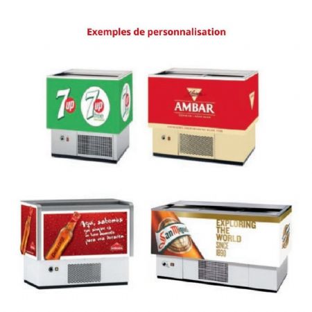 Refroidisseur  bouteilles et cannettes logotyp blanc tropicalis 2 portes avec dessus inox et fond plat - 184L
