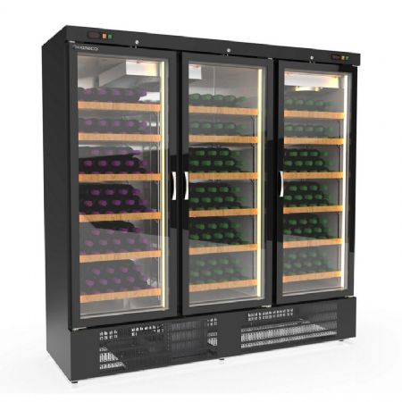 Armoire  vins bi-temprature noire 3 portes vitres  +2 / +18C - 500L