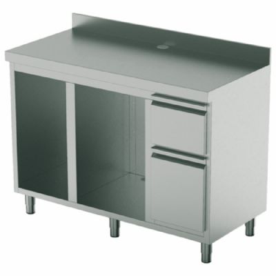 Comptoir pour machine  caf avec tiroir marc deux compartiments - 600 x 1500 x 1100 mm