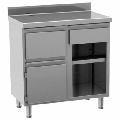 Comptoir machine caf� pro noir avec tiroirs et armoire ferm�e - 600 x 1000 x 1050 mm