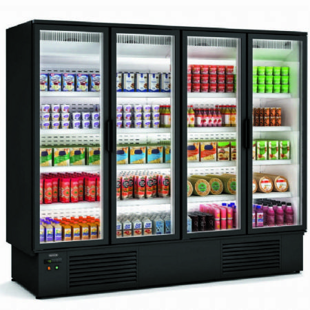 Vitrine verticale pro avec 4 portes et cots pleins -15 / -18C - 2547x771x2160  mm