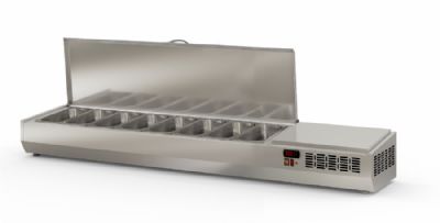 Vitrine  ingrdients positive avec couvercle inox pour 8 bacs GN 1/3 - 2020x396x605 mm