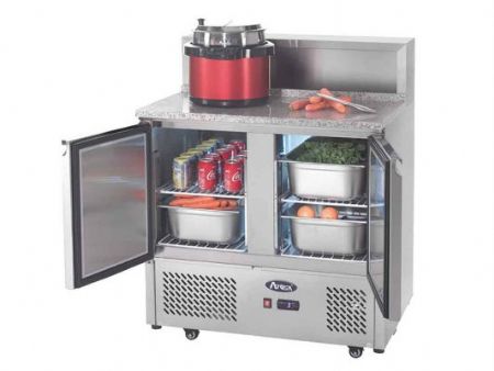 Meuble à pizza compact 2 portes avec plan de travail en granit 300L (5x1/6)