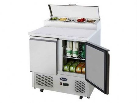 Meuble à pizza compact 2 portes avec plan de travail en inox 300L (5x1/6)