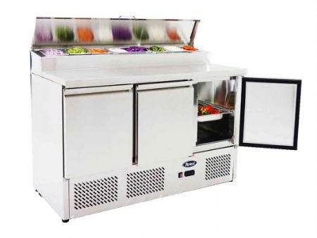 Meuble à pizza compact 3 portes avec plan de travail en inox 380L (7x1/6 + 1x1/9)