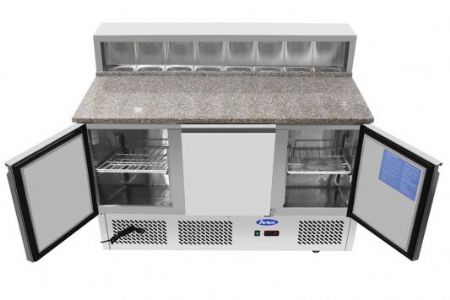 Meuble à pizza compact 3 portes avec plan de travail en granit 300L (8x1/6)