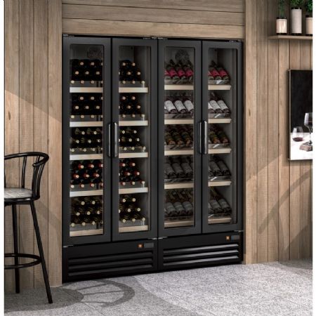 Armoire  vins positive noire 2 portes vitres  +4 / +8C - 400L
