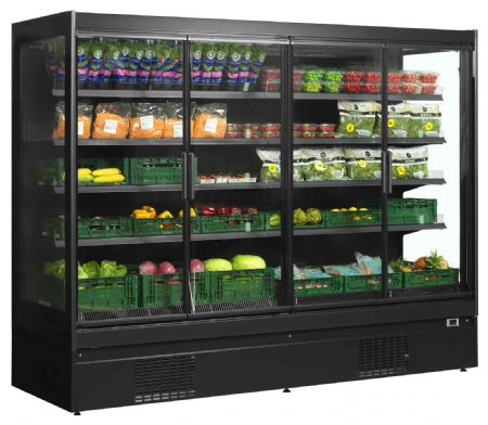 Vitrine murale de supermarché réfrigérée à froid positive 4 portes vitrées noire - Tefcold - EXTRA2500CD