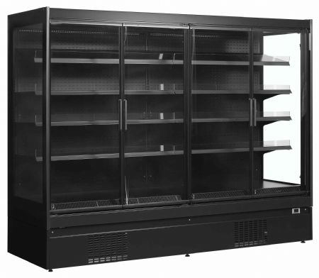 Vitrine murale de supermarché réfrigérée à froid positive 4 portes vitrées noire - Tefcold - EXTRA2500CD