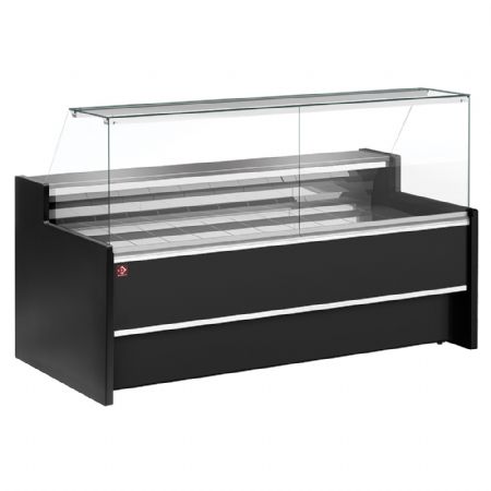 Vitrine réfrigérée de Boucherie Charcuterie à vitre droite 90°, ventilée, réserve, noire, 3000 mm - Diamond Promo - FC30/B5-VR2