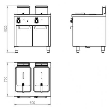 Friteuse cuisine pro profondeur 750 Monophasé 2 cuves 12+12 L 18000 kW - Hr Fainca - FDG12L12L750E
