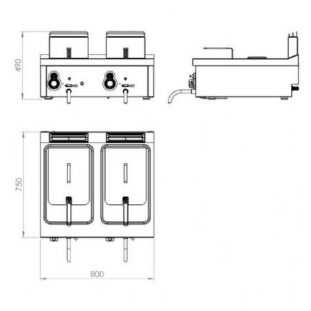 Friteuse cuisine pro profondeur 750 Monophasé 2 cuves 12+12 L 18000 kW - Hr Fainca - FDG12L12L750S