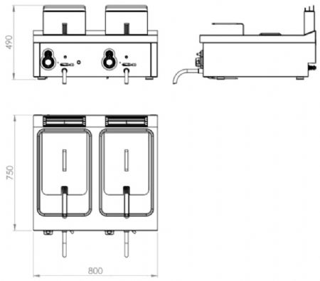 Friteuse de table professionnelle à gaz 2 cuves 12+12 litres - 17 kW - 800x750x490 mm