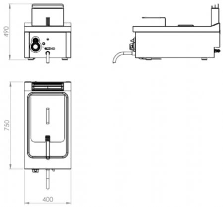 Friteuse de table professionnelle à gaz 1 cuve 12 litres - 8,5 kW - 400x750x490 mm