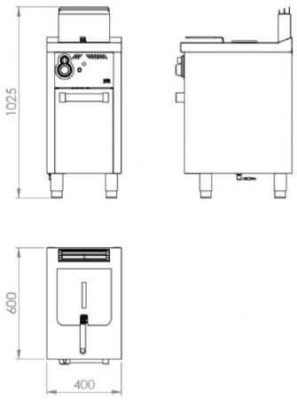 Friteuse à gaz professionnelle sur placard avec porte 1 cuve 8 litres - 7,7 kW - 400x600x1022 mm
