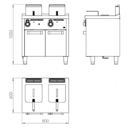 Friteuse cuisine pro profondeur 600 Gaz 2 cuves 8+8 L 13 kW - Hr Fainca - FDG8L8L600E