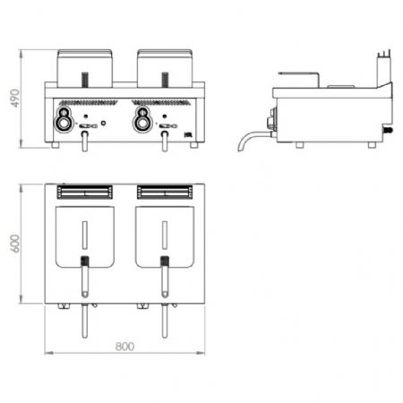 Friteuse cuisine pro profondeur 600 Gaz à poser 2 cuves 8+8 L 13 kW - Hr Fainca - FDG8L8L600S