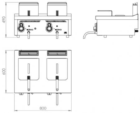 Friteuse de table professionnelle à gaz 2 cuves 8 + 8 litres - 15,4 kW - 800x600x490 mm