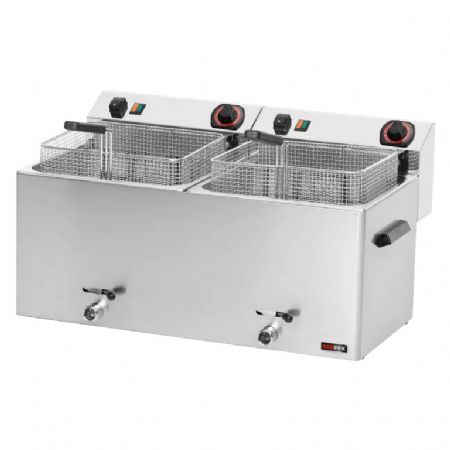 Friteuse pour cuisines professionnelles triphasée 11+11 l 16,2kW à poser avec robinet de vidange Friteuse pour cuisines professionnelles triphasée 11+11 l 16,2kW à poser avec robinet de vidange