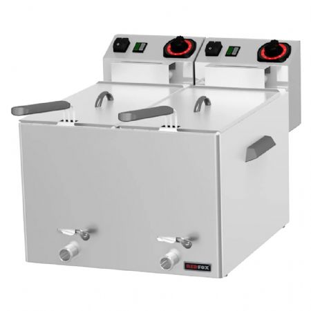 Friteuse électrique double de comptoir équipée de 2 bacs 8 L avec vidange par robinet - 6,8 kW