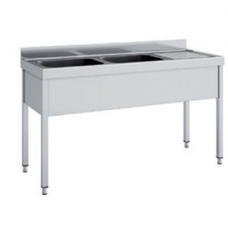Plonge Inox 1 avec égouttoir nervuré à droite 1400x550x1000 mm - Eratos - FGB-1455/21D