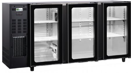 Arrire de bar noir 3 portes vitres avec groupe - 390L