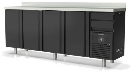 Arrière bar inox positif avec 4 portes pleines et 2 tiroirs neutres - 2545x600x1040 mm