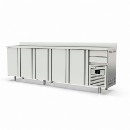 Arrière Bar 5 portes pleines et 2 tiroirs neutres capacité 863 L température négatif et positif - Coreco - FMR-300