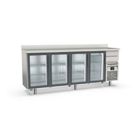 Arrière Bar 4 portes vitrées et 2 tiroirs neutres 684 L positif - Coreco - FMRV-250