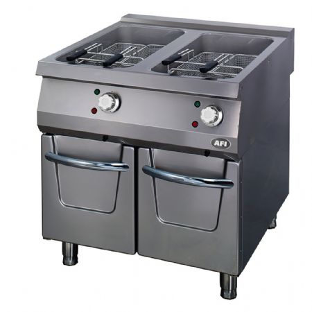 Friteuse électrique pro 2 cuves de 22 L sur coffre - profondeur 900mm Friteuse électrique pro 2 cuves de 22 L sur coffre - profondeur 900mm