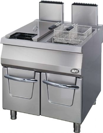 Friteuse  gaz pro 2 cuves de 22 L sur coffre - profondeur 900mm