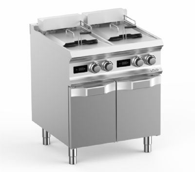 Friteuse lectrique sur armoire ferme 2 cuves de 12L et 2 paniers - Profondeur 700mm