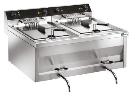 Friteuse électrique à poser avec vidange 2 cuves 2x9kW - 2x12L Friteuse électrique à poser avec vidange 2 cuves 2x9kW - 2x12L