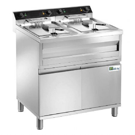 Friteuse lectrique sur coffre avec vidange 2 cuves 2x9kW - 2x12L