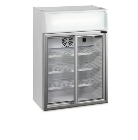 Rfrigrateur table top  boissons blanche avec 2 portes vitres coulissantes et canope 60 L - 655 x 390 x 930 mm