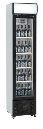 Armoire rfrigre  boissons blanche et noire avec 1 porte vitre cadre aluminium et canope 115 L - 435 x 505 x 2013 mm