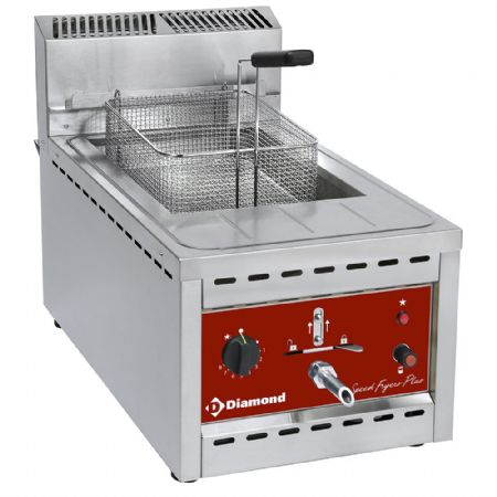Friteuse A poser petite capacité gaz 12 litres avec vidange par robinet inox - Diamond Promo - FSM-12GT/N