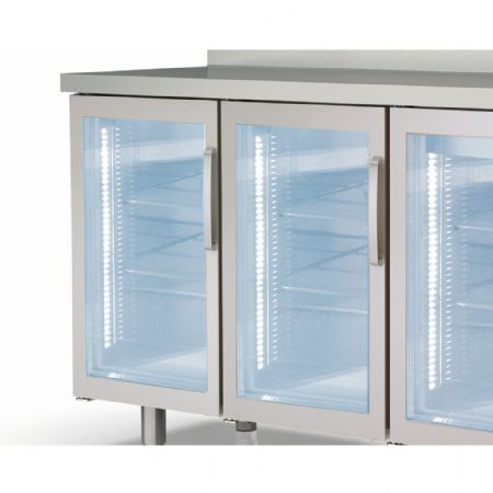 Table desserte réfrigérée positive 3 portes vitrées avec tiroir neutre et dosseret 504 L - Coreco - FSRV-200-S
